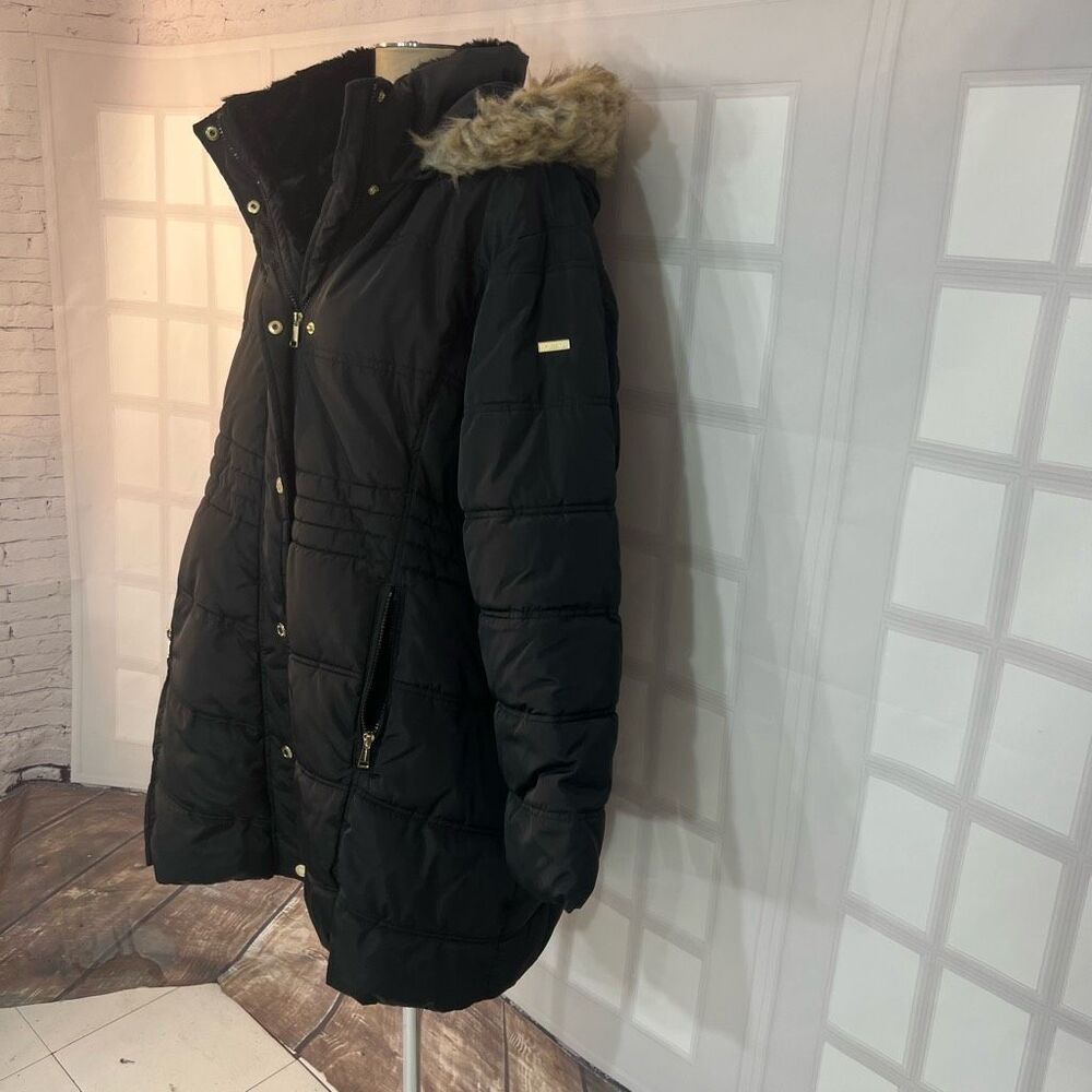 Laundry By Shelli Segal Black Detachable Faux Fur Hood Puffer Coat Size 2X - Picture 3 of 10